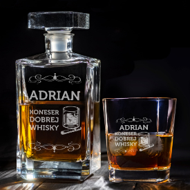 Karafka z grawerem i szklanka do whisky, prezent na dzień chłopaka